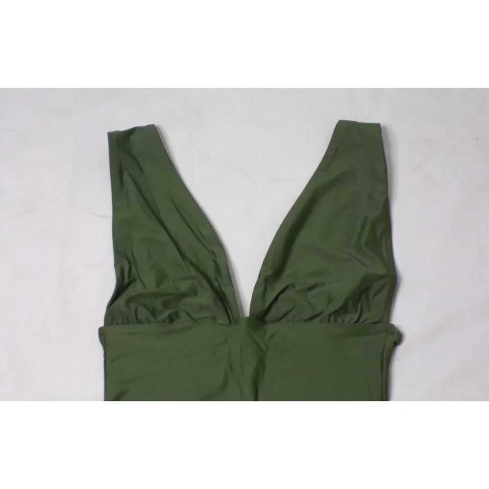 J CREW V-Neck Plunge One-Piece Swimsuit  Safari Green 14 NWT $98 - Picture 3 of 5